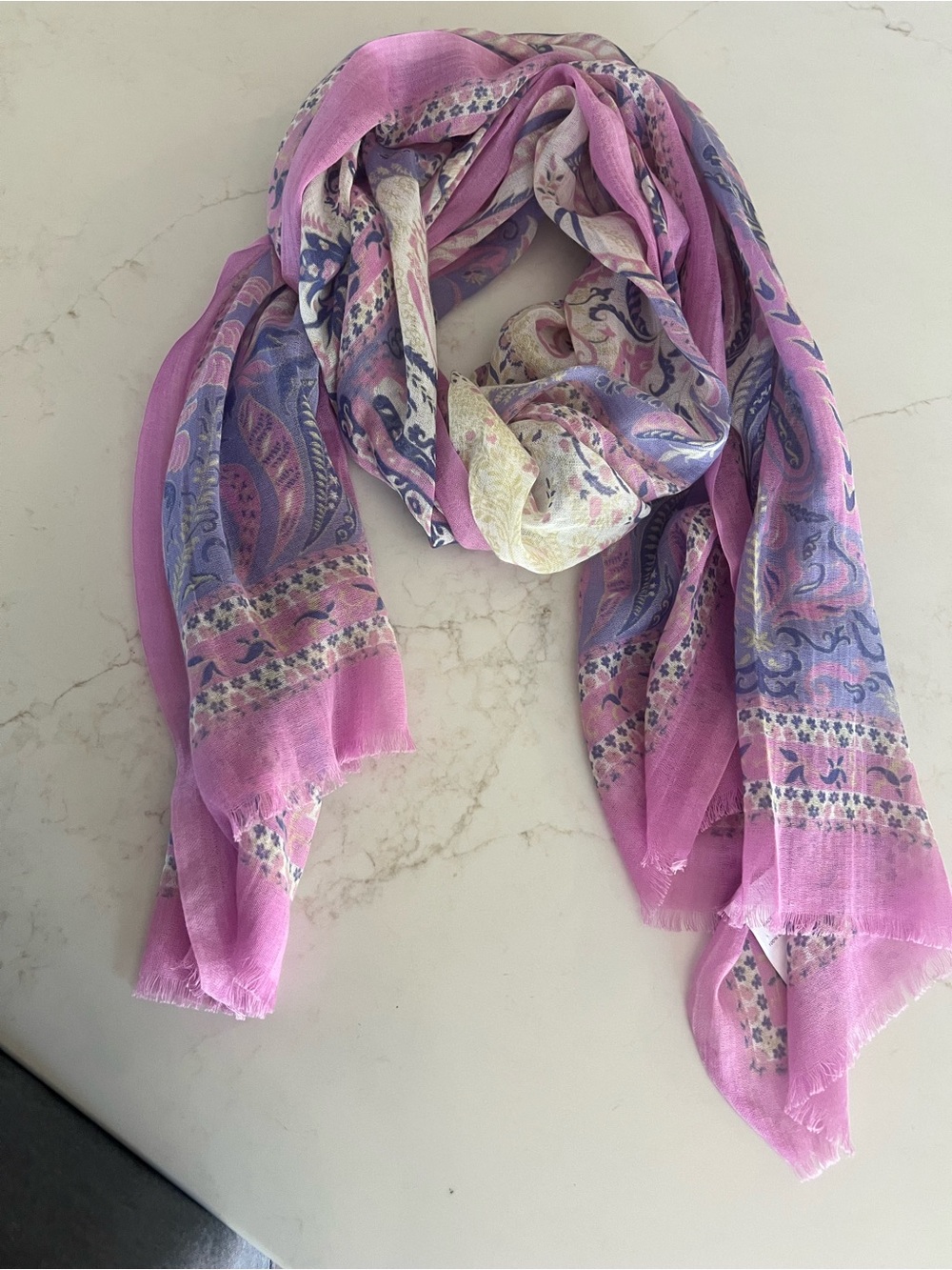 J. JILL | Pink Lavender Paisley 100% Cotton Scarf Wrap - Picture 4 of 6